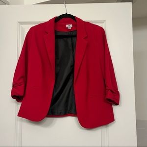 Red Blazer, 3/4 Ruched Sleeves, Large